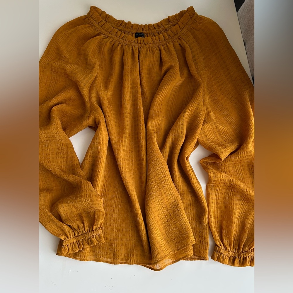 Ann Taylor Yellow Ruched Blouse with Billowy Sleeves